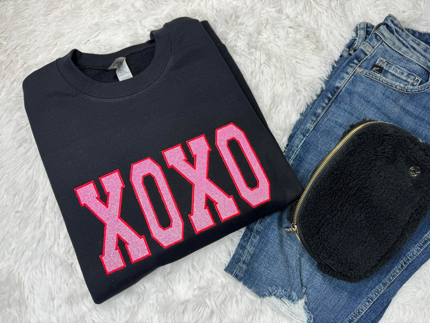 XOXO Pink Glitter Embroidery