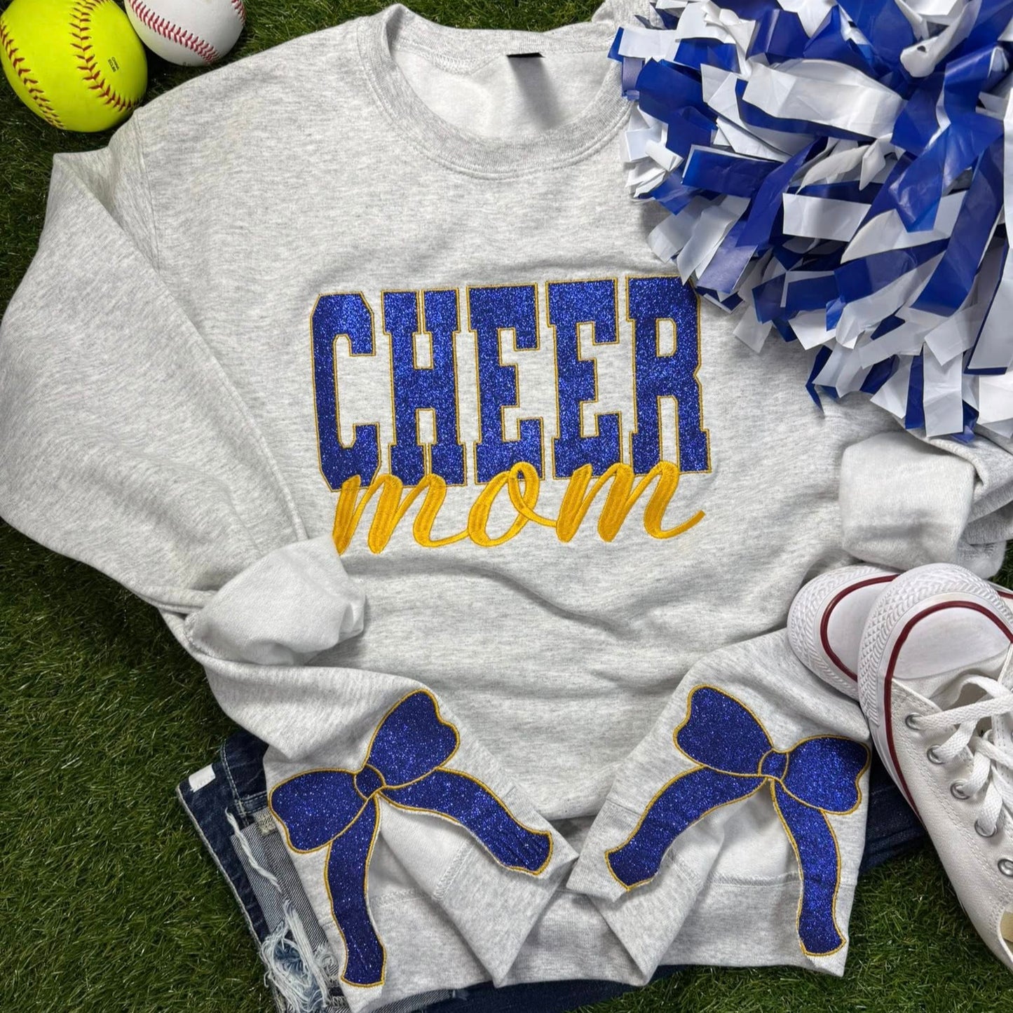 Cheer Mom Custom Glitter Embroidered Sweatshirt
