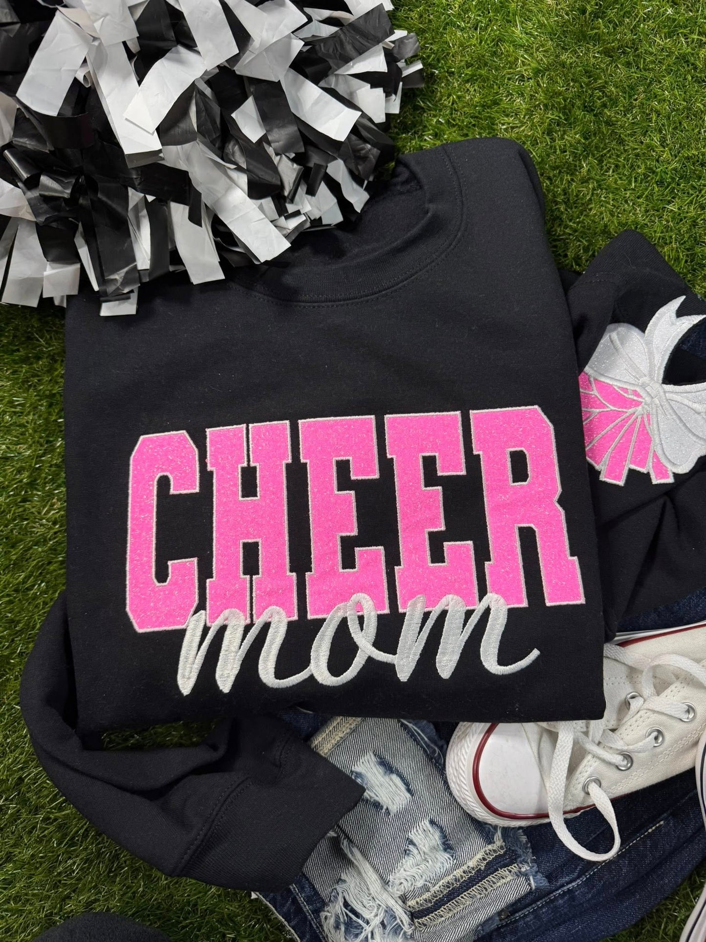 Custom Embroidered Glitter Pom Pom Bows