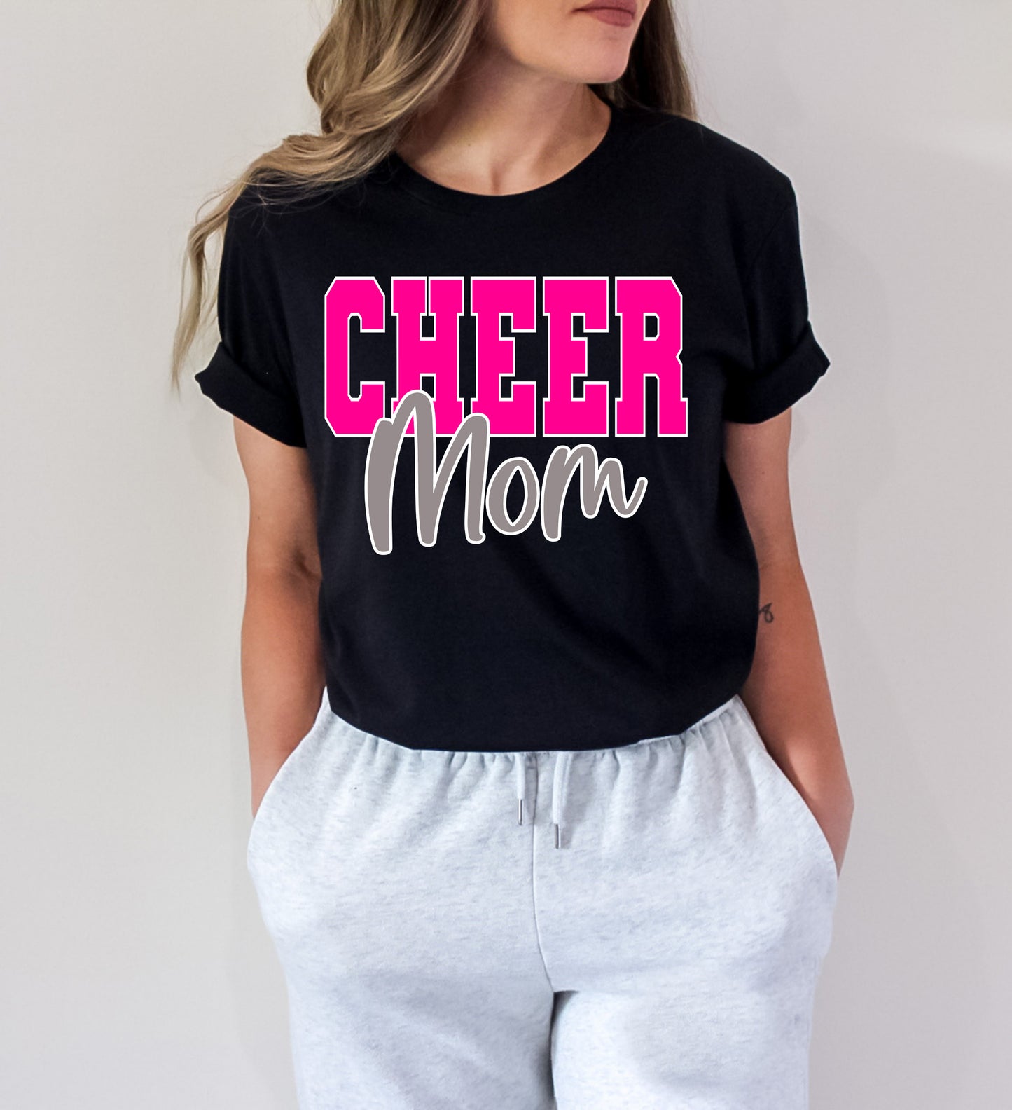 Cheer Mom Hot Pink Block With Silver