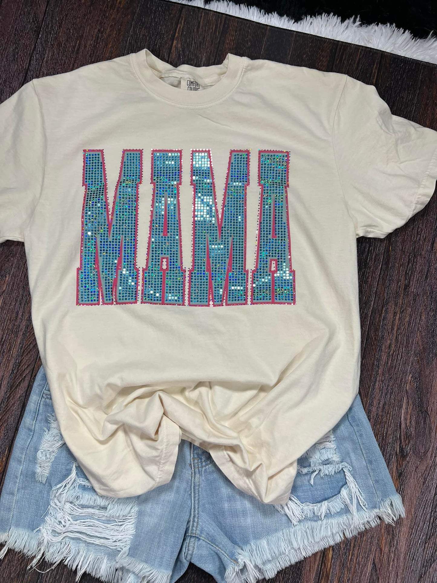 Mama Teal Pink Spangle Tee