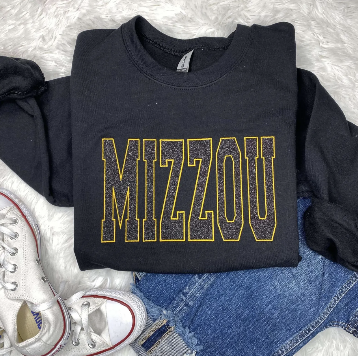 Mizzou Glitter Embroidered Sweatshirt