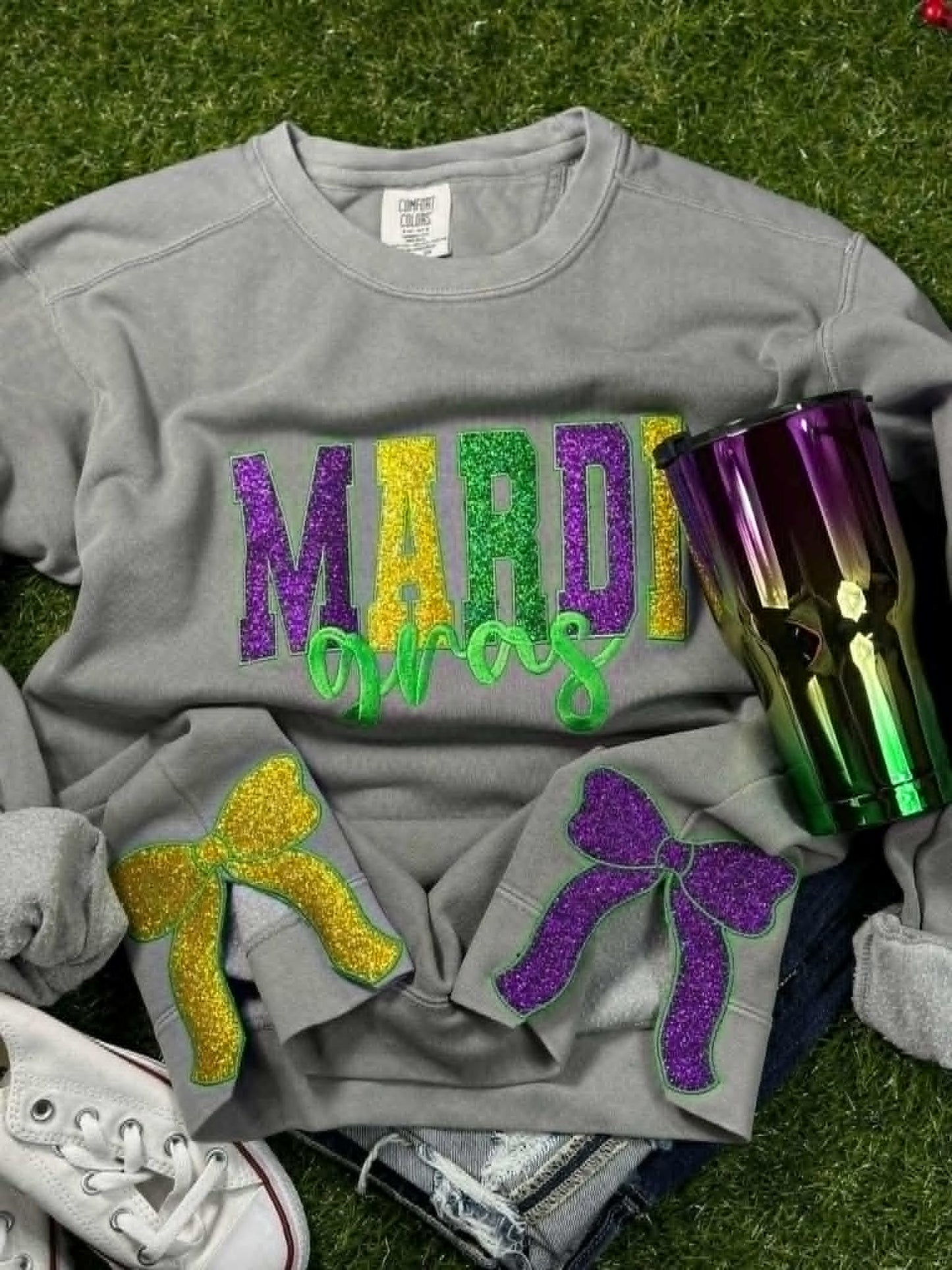 Mardi Gras Embroidery Bow Fleece