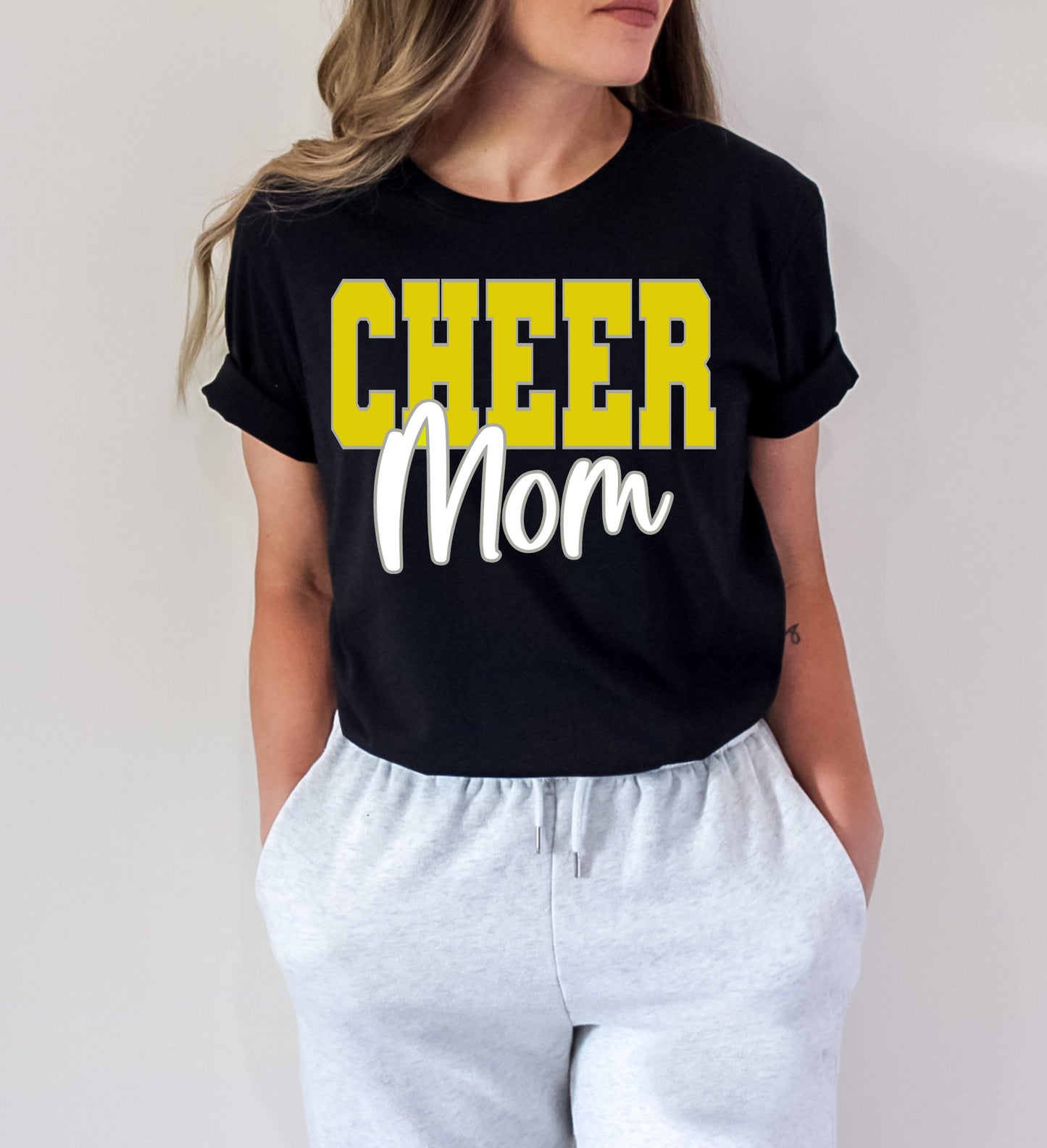 Cheer Mom Gold White Block Script