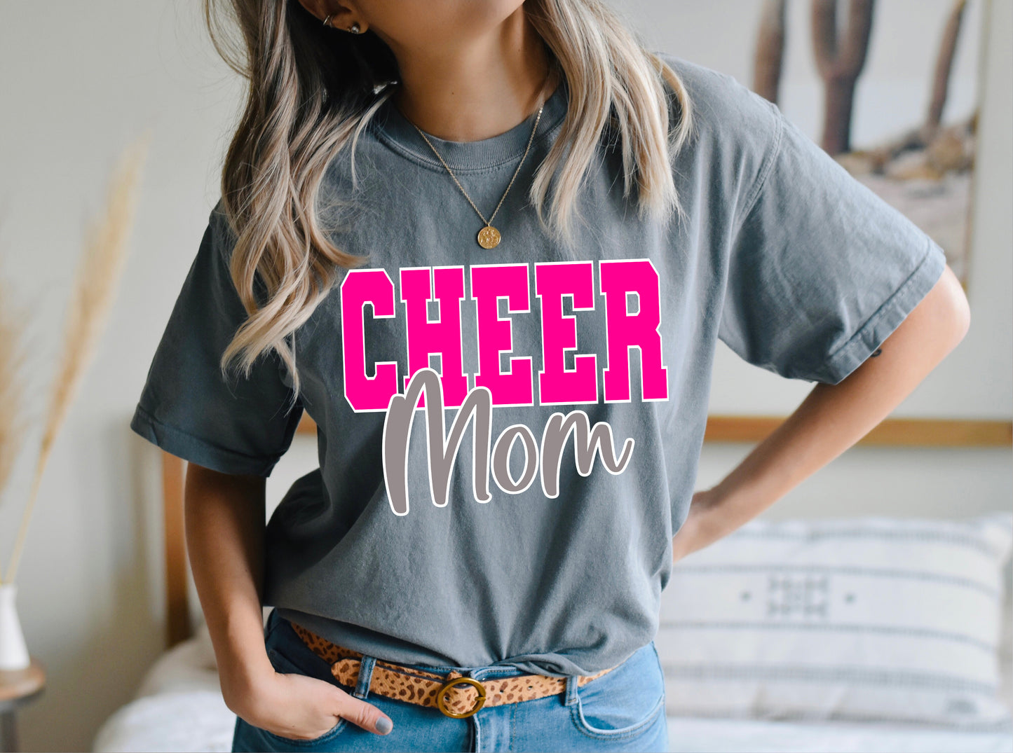 Cheer Mom Hot Pink Block With Silver