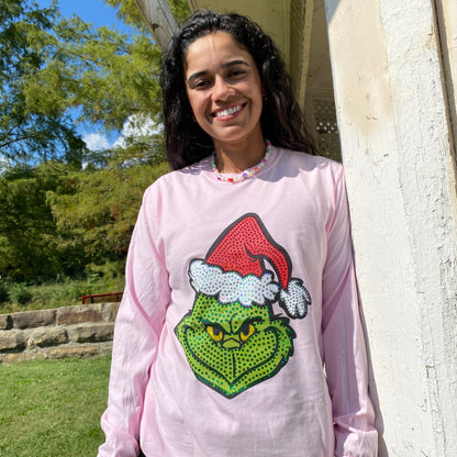 Grinch Face Spangle Long Sleeve