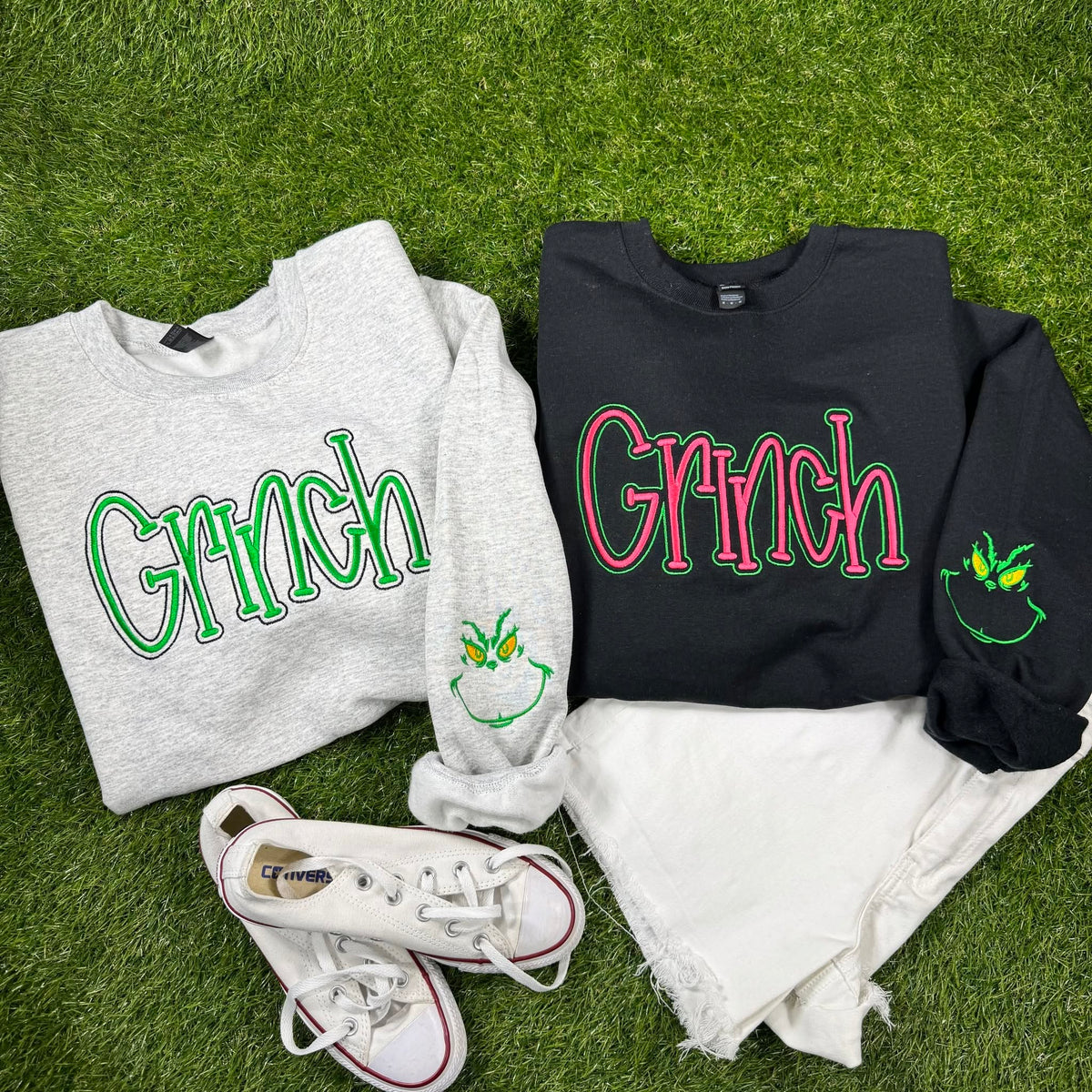 Grinch Embroidery with Face Sleeve