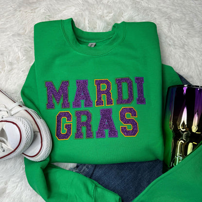 Mardi Gras Embroidery Glitter Fleece