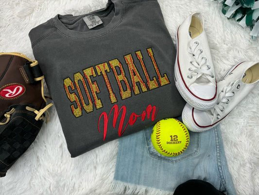Softball Mom Glitter Embroidery