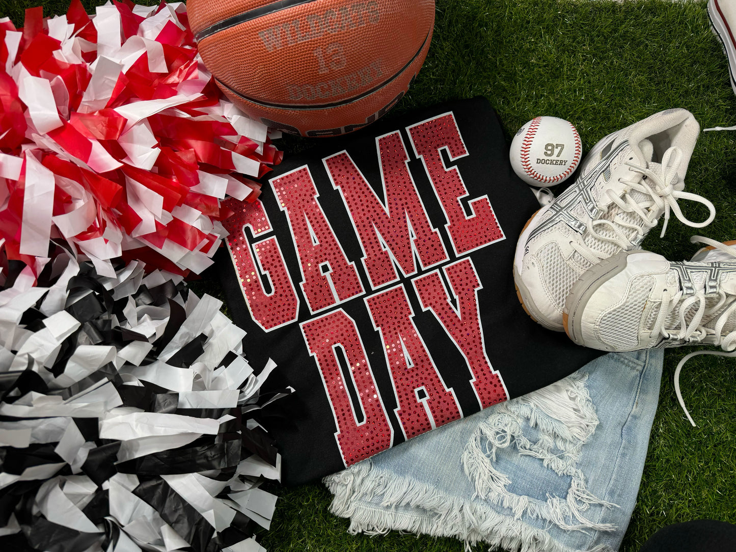 Game Day Black Tee Red Bling