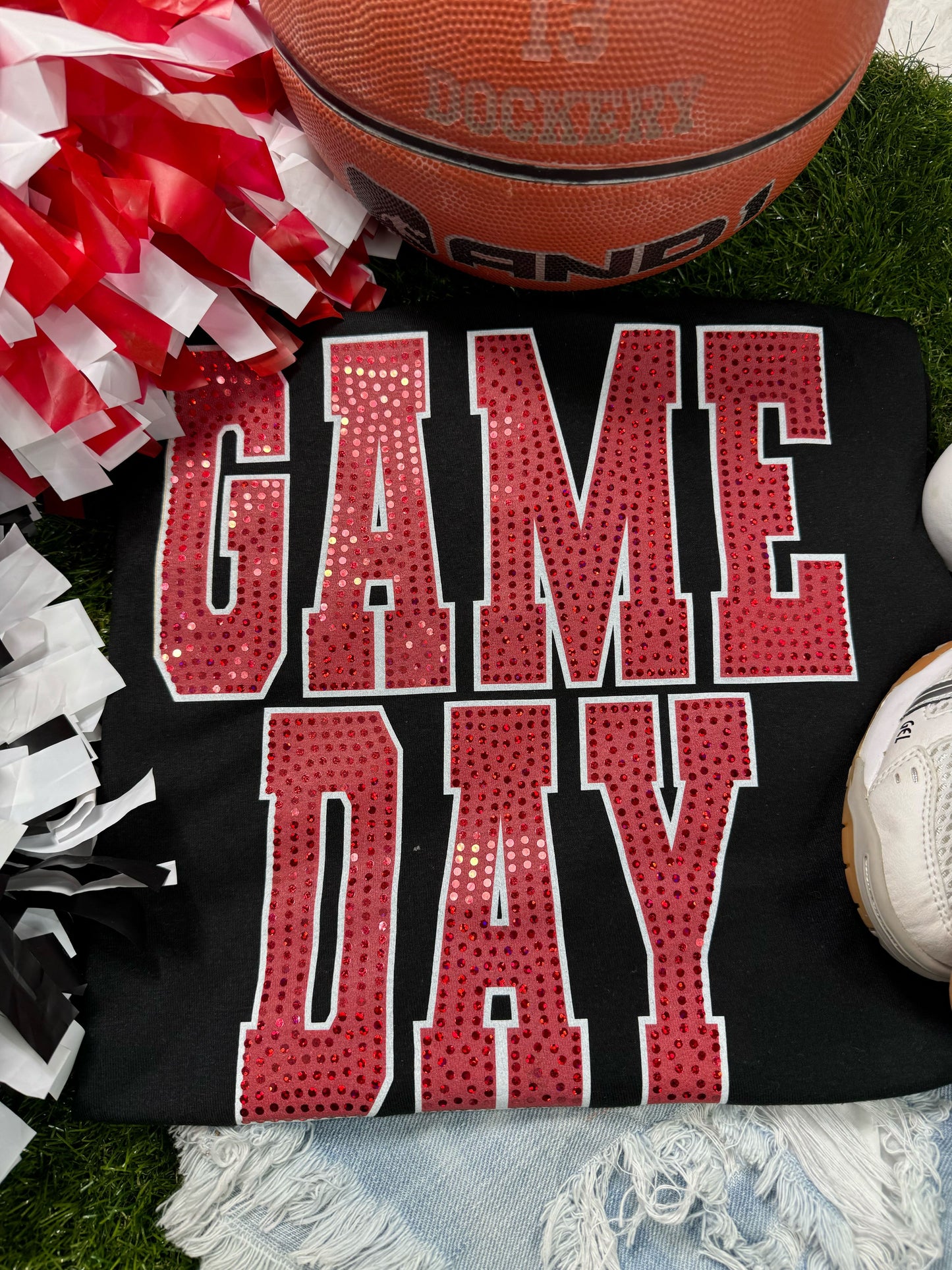 Game Day Black Tee Red Bling