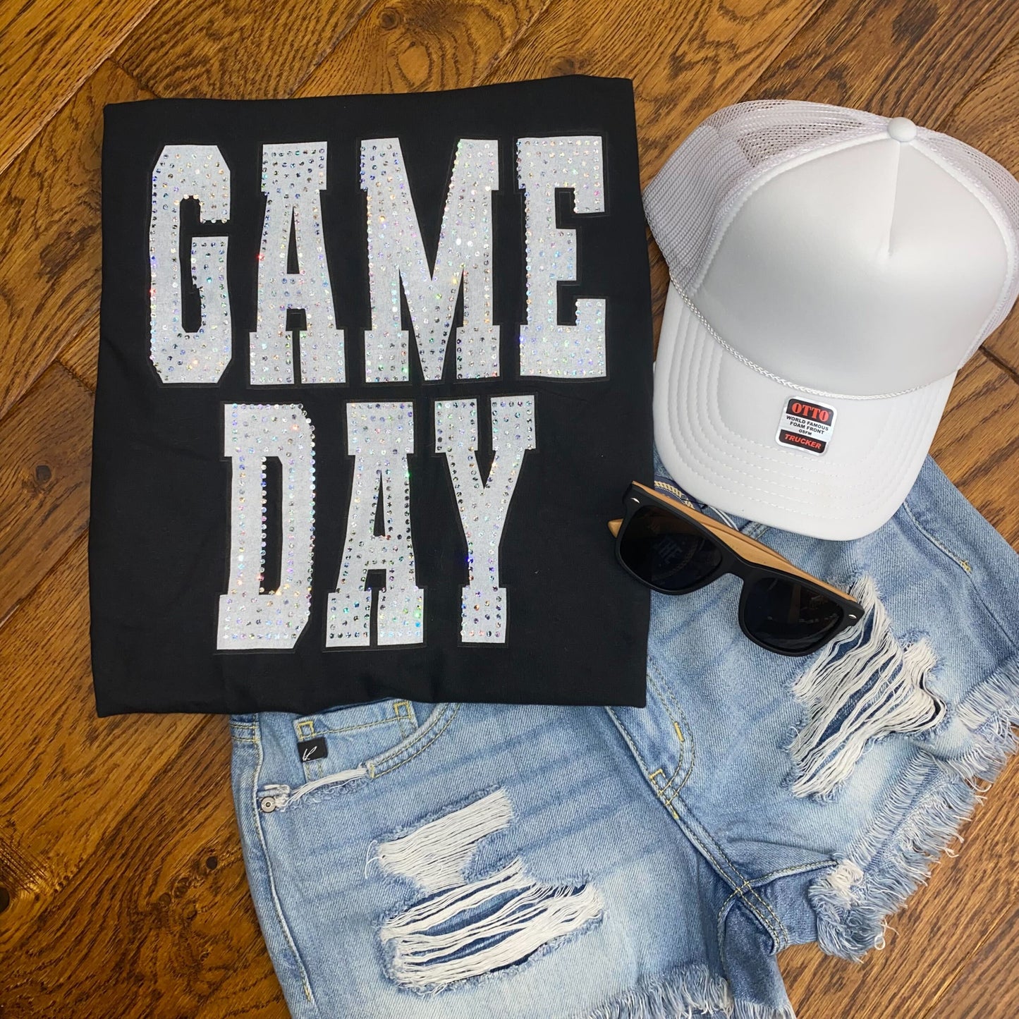 Game Day White Spangle Black Fleece Tee