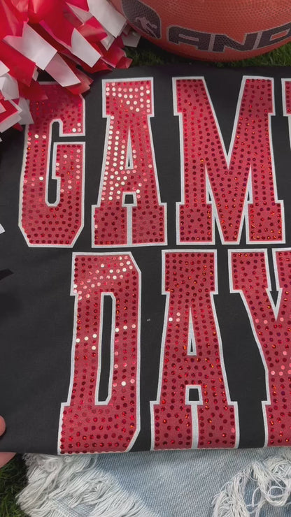 Game Day Black Tee Red Bling