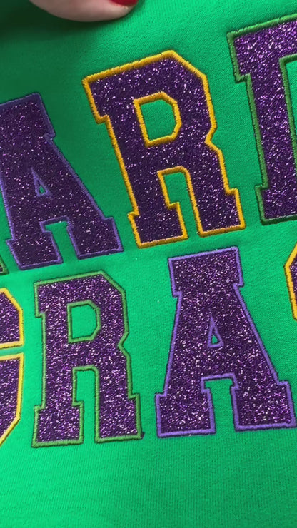 Mardi Gras Embroidery Glitter Fleece
